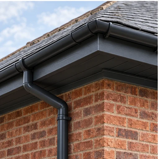 Roofline detail: coordinated gutter, fascia and soffit